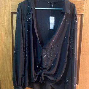 NWT - tie front embellished sheer blouse ! gorgeous for date night